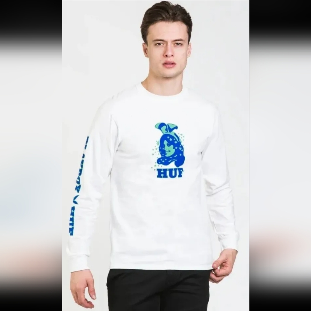 2/$40 NWT Men's HUF X PLAYBOY BUNNY LONG SLEEVE SHIRT  M L WHITE Limited Edition